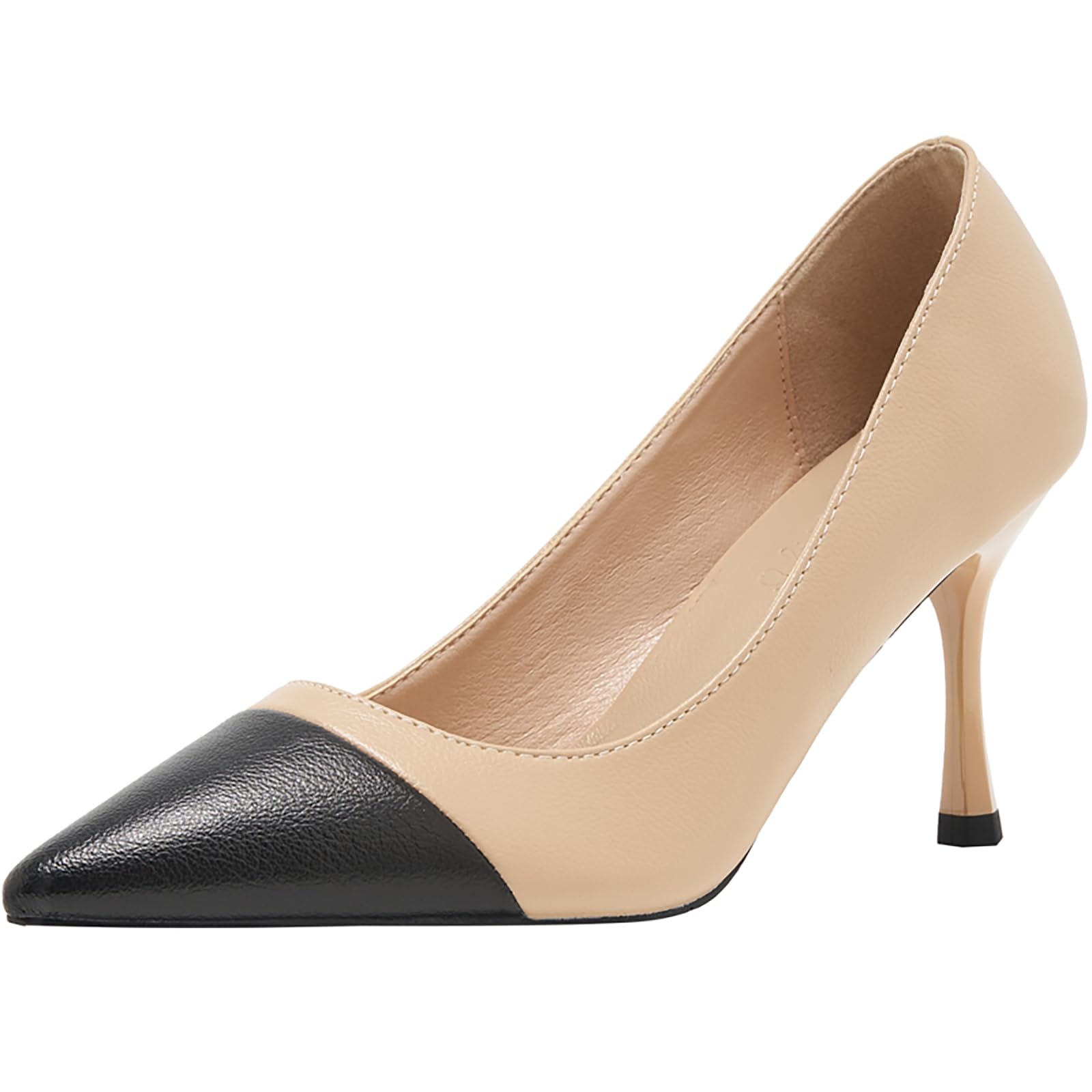 Zapatos de Tacón Bicolor - Punta Negra & Cuerpo Desnudo, Disponibles en Charol & Ante con Tacones 5cm/7cm, Tallas 34-43