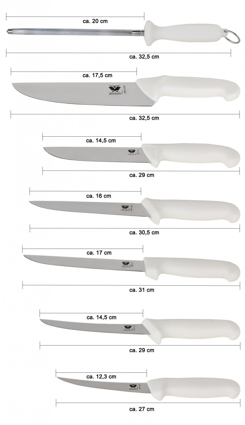 Beeketal 'Butcher' 7 tlg. Schlachtermesser Metzgermesser Set aus rostfreiem Edelstahl mit ergonomischen Griffen, Messerset mit 2 Schlachtmesser, 2 Stechmesser, 2 Ausbeinmesser, 1 Wetzstahl