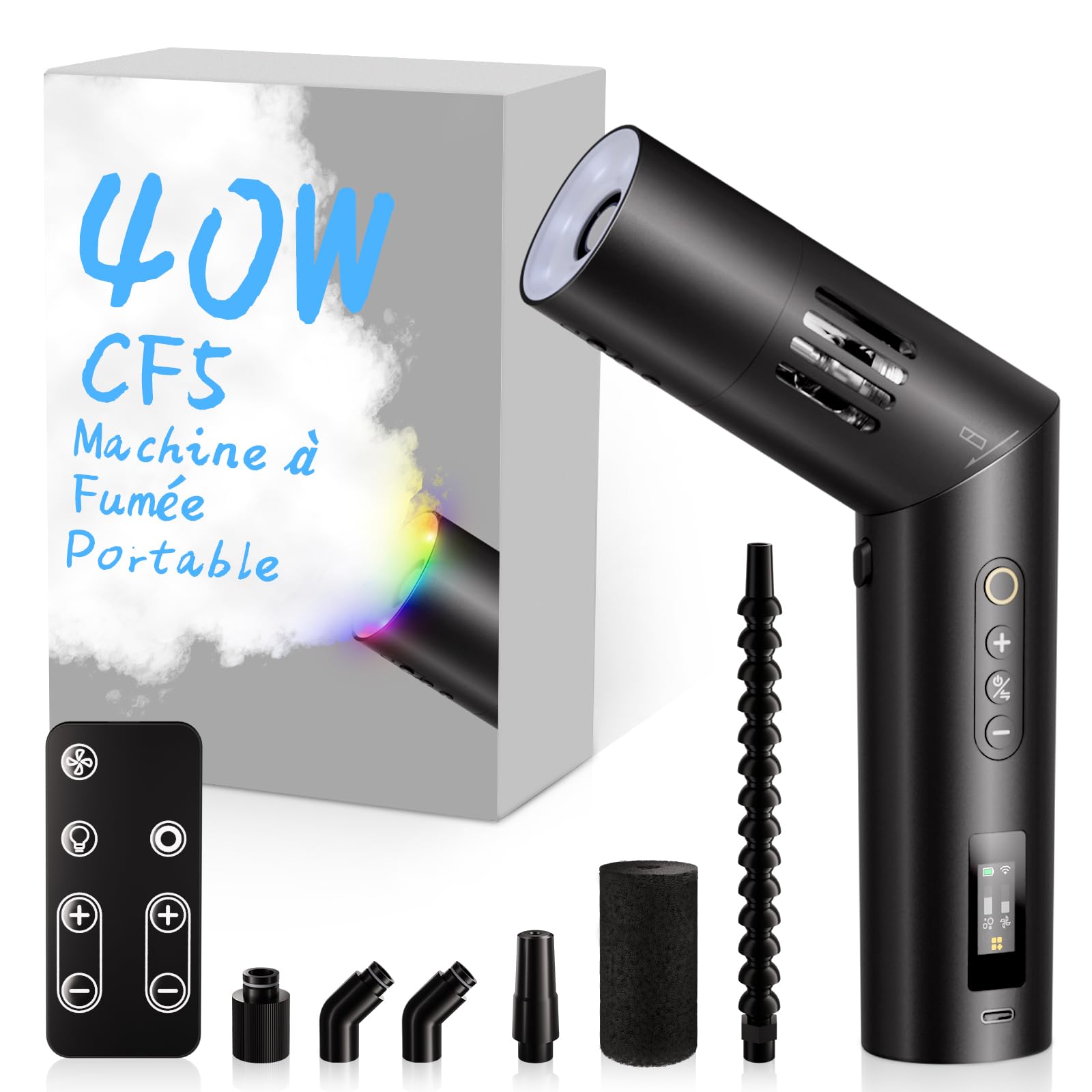 COLBOR CF5 Machine à Fumée Rechargeable 40W avec Télécommande | Avec Ventilateur RGB, Portable, pour Photographie, Fêtes en Intérieur et en Extérieur, Halloween, Cosplay