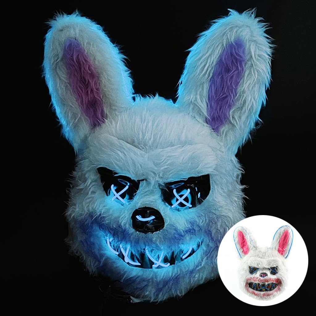 ZIBUYU® Creepy Bunny Mask, Light Up Halloween Mask Furry Scary Rabbit Mask, Night Luminous Scream Cosplay Costume Party Bunny Led Mask - Blue (Glow at Night) (B0DG87FG6L) Amazon Price History, Amazon Price Tracker