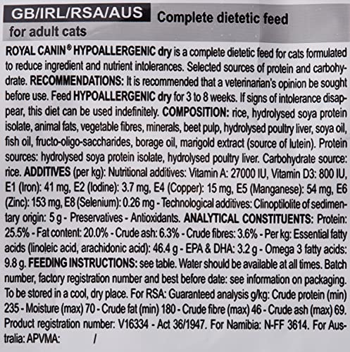 Royal Canin Veterinary Hypoallergenic | 2,5 kg | Diät-Alleinfuttermittel für ausgewachsene Katzen | Zur Minderung von Allergien und Nährstoffintoleranzerscheinungen