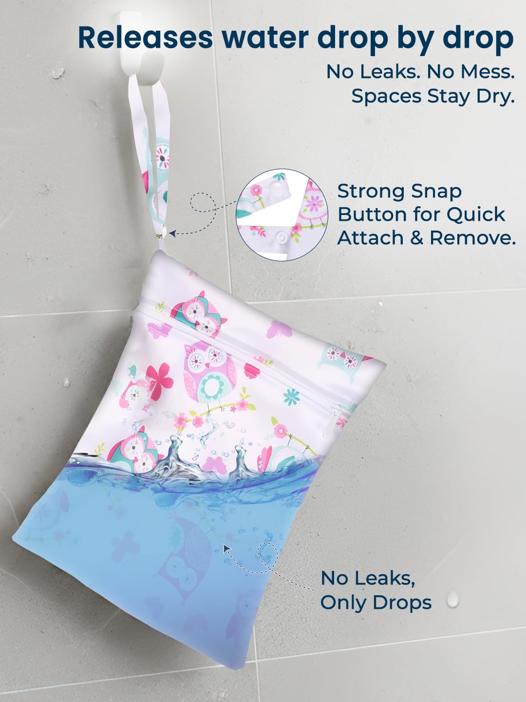 POLKA TOTS Waterproof & Reusable Wet Dry Baby Diaper Bag with Zipper for Travel, Beach, Pool, Dirty Gym Clothes, Wet Swimsuits, Toiletries (30 x 40 CM, Owl) 2
