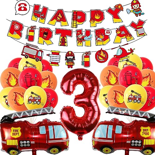 Fire Truck Birthday Supplies include Happy Birthday bannerFoil balloons and Latex balloons Supplies for Kids Birthday Party