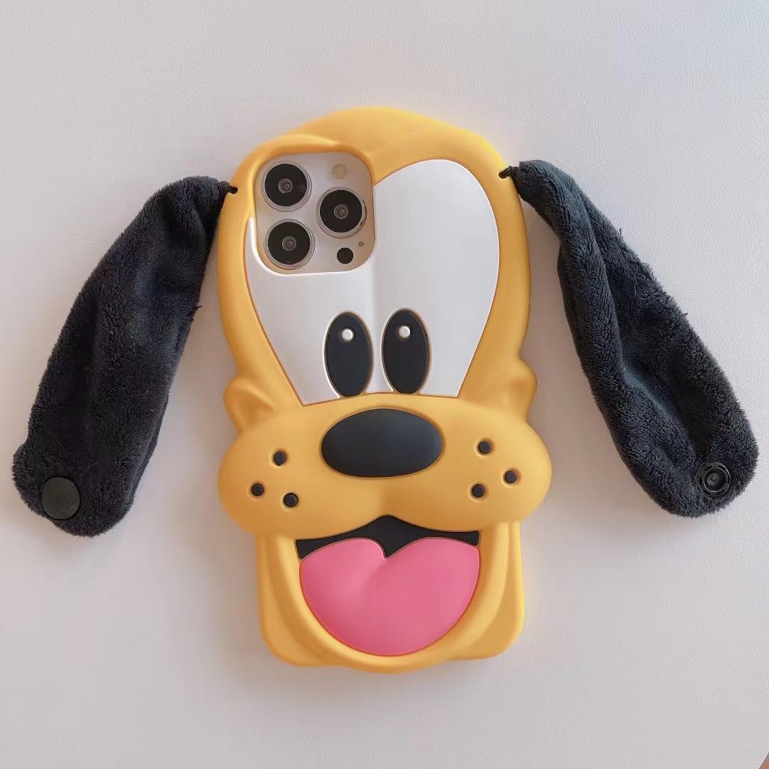 Soft Silicone 3D Cartoon Case with Strap for Apple Pluto Dog Puppy Animal Animation Anime Animation 3D Cartoon Fun Classic Cute Lovely Adorable Kawaii Kids Girls Boys (Yellow for iPhone 11)