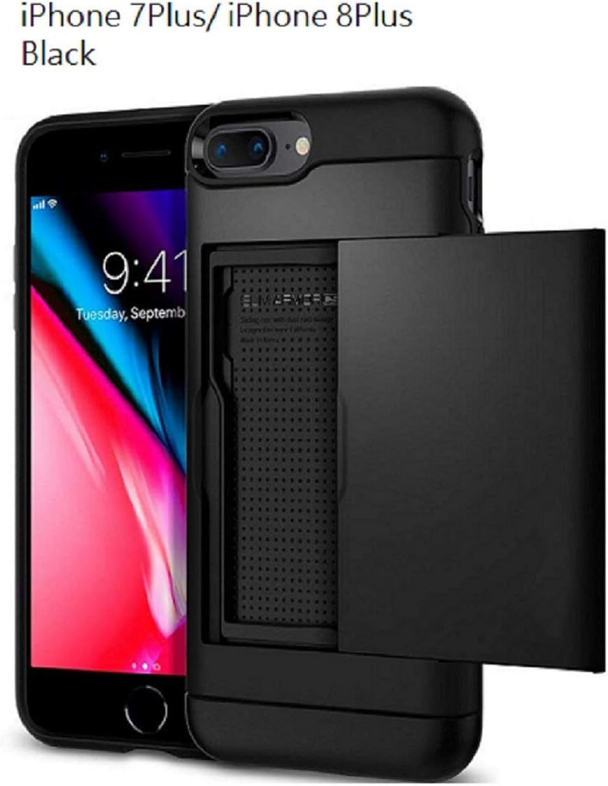 GAOAG Wallet Phone Case for iPhone 7 Plus/iPhone 8 Plus iPhone Case Wallet Heavy Duty Case with Dual Layer Card Holder Slot Sliding Cover Scratch Resistant Protective Hard-Shell Black