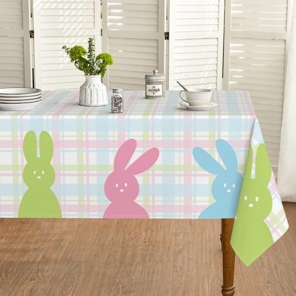 Horaldaily Easter Tablecloth 60x104 Inch, Spring Bunny Happy Easter Table Cover for