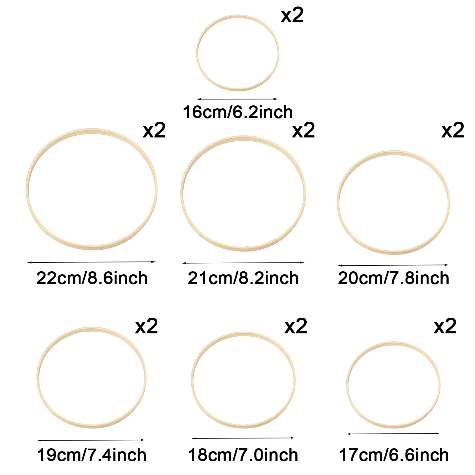 14 pièces (16-22 cm) Anneaux en Bambou, Cerceaux en Bois, Couronne Bambou pour Faire Un décor de Couronne de Mariage et Artisanat Mural