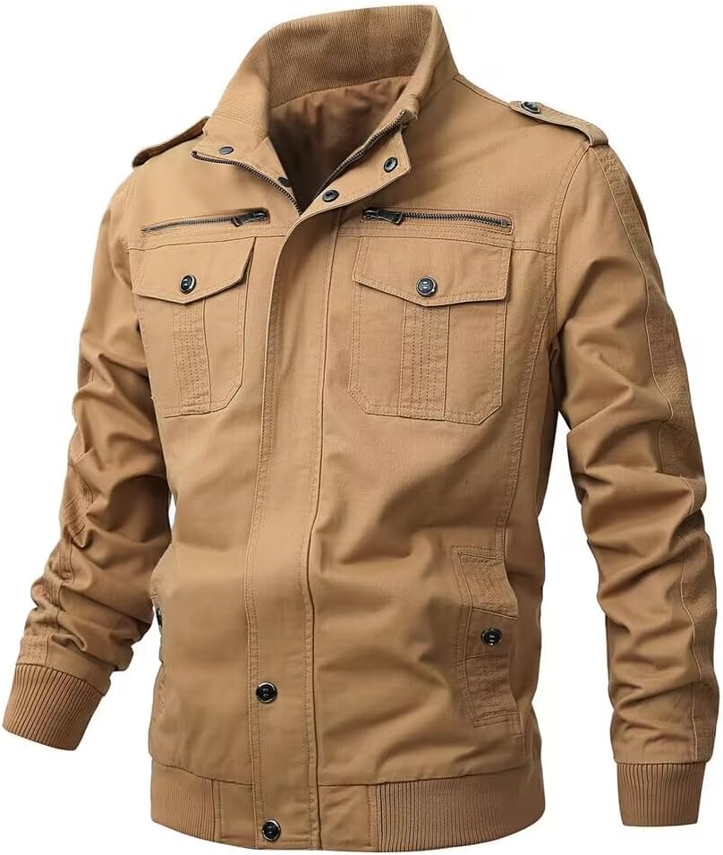 BuytopMen's Casual Winter Cotton Military Jackets Outdoor Full Zip Army Coat