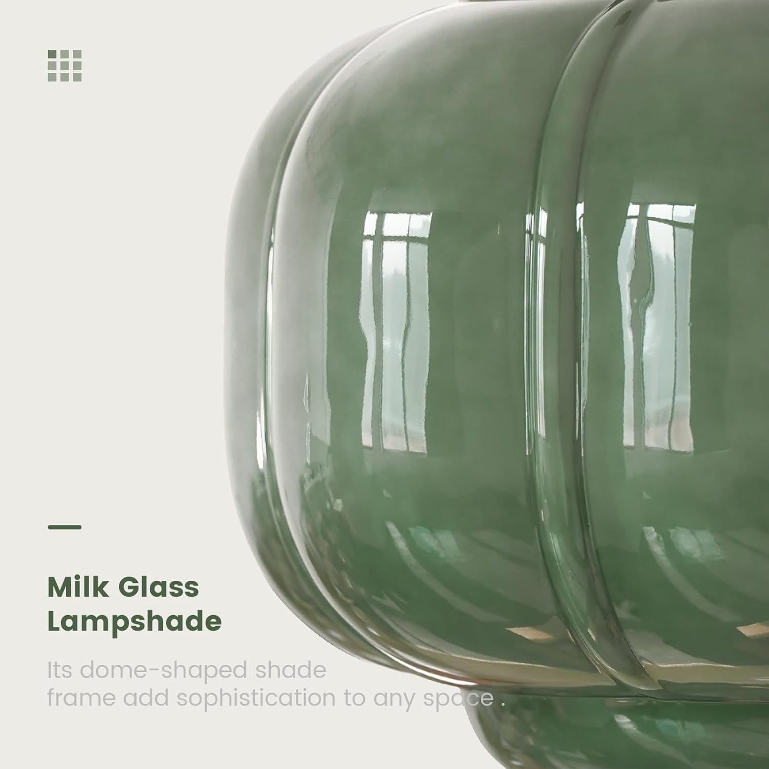 Milk Glass Ceiling Light Fixture - Antique Brass Semi Flush Mount Pendant Light for Kitchen, Hallway, and Bedroom (Green 15 inch)