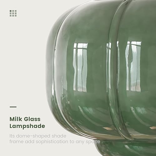 Miniatura 7 de Lámpara de techo de cristal lechoso - Lámpara colgante semiempotrada de latón antiguo para cocina, pasillo y dormitorio (Verde 15 pulgadas)