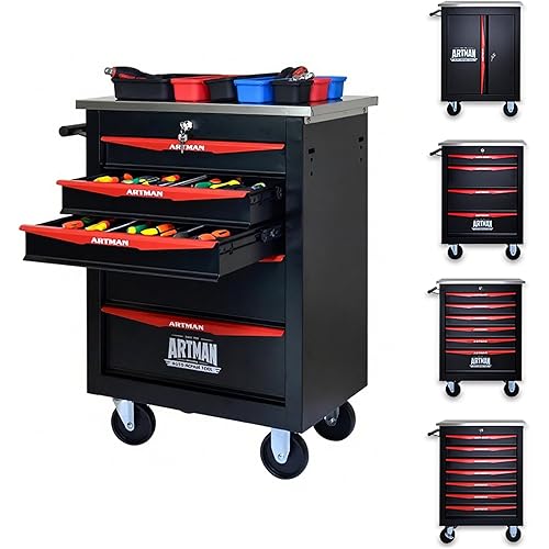 5-Drawer Rolling Tool Chest, Black & Red Modular Tool Box with Wheels, Heavy-Duty Rolling Tool Cabinet for Garage & Workshop Storage