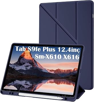 Samsung Galaxy Tab S9 Fe Plus 12.4 K l f Kalem B lmeli Katlanabilir Standl  Pu Deri Yumu ak Silikon X610 X616 S9 Plus ilede Uyumlu Lacivert