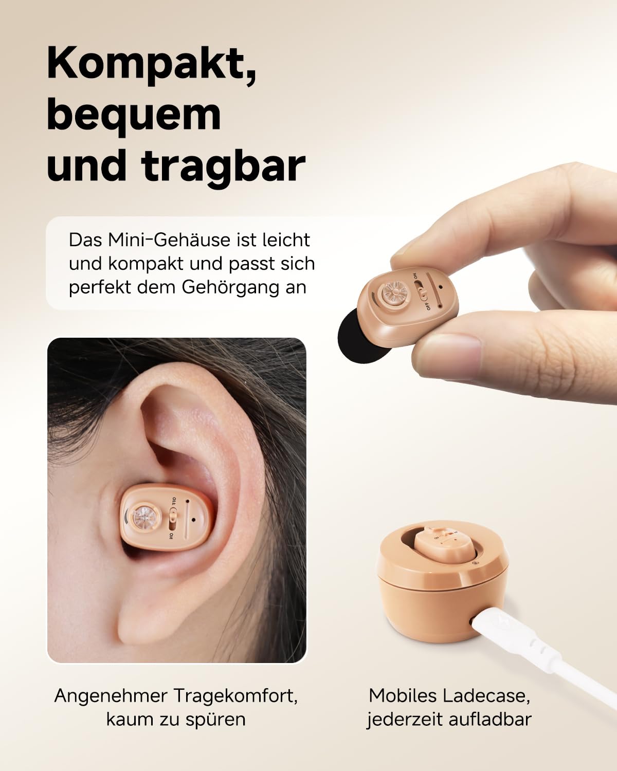 Britzgo Klanggerät,speziell für ältere Menschen entwickelt,mit Rauschunterdrückungsfunktion,macht alltägliche Gespräche mühelos,bietet eine extrem lange Akkulaufzeit (Beige)