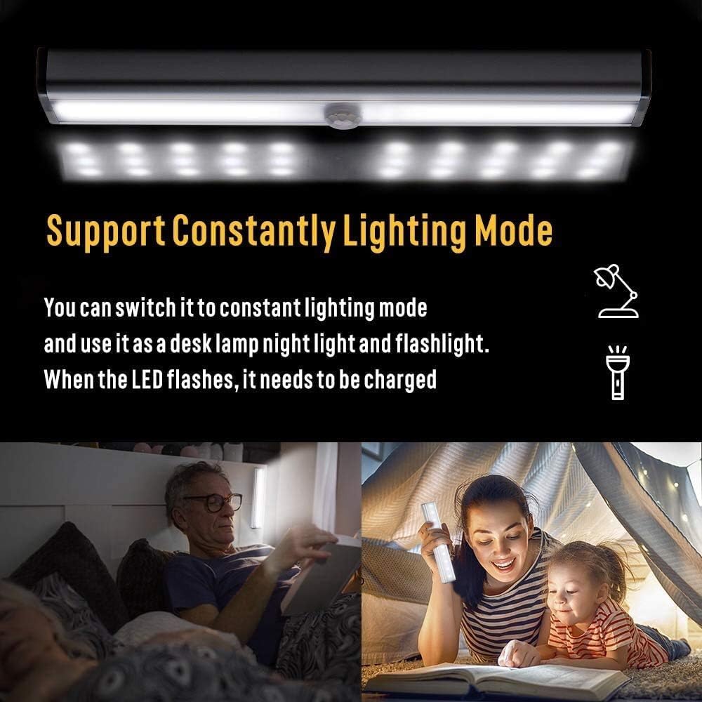 Motion Sensor Closet Lights Rechargeable 3 Pack, 30 LED Wireless under Cabinet Lighting, Stick-on Anywhere Magnetic Step Night Light for Wardrobe Cupboard Drawer Kitchen Stairs, 3 Lighting Modes