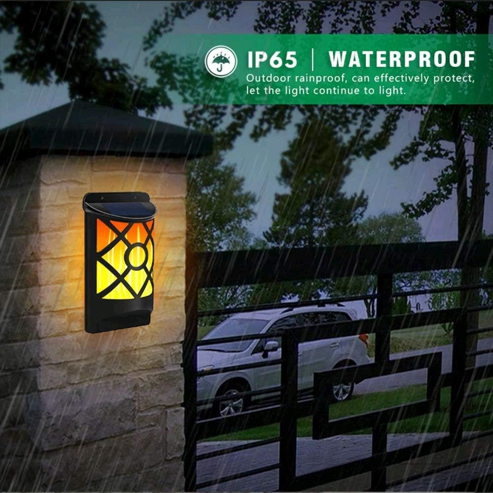 Solar Flame Light 4 PCs Solar Flame Lights Set Upgraded Waterproof Landscape Garden Pathway Light with Dancing Flickering Flames Auto On/Off Dusk to Dawn Outdoor fence lights for Yard Decoration