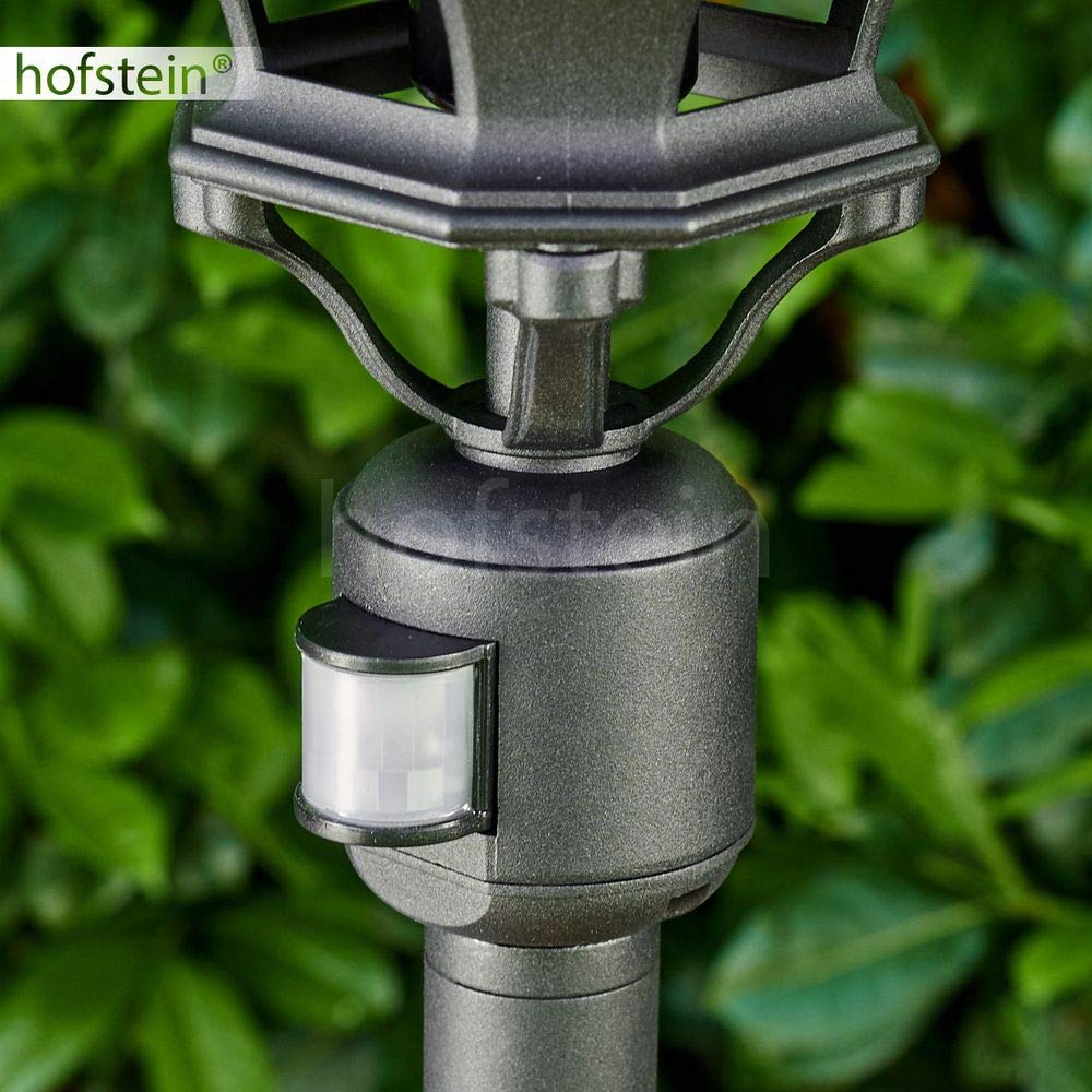 Lampa zewnętrzna Lentua z czujnikiem ruchu, oświetlenie drogi, odlew aluminiowy w kolorze czarnym z plastikowymi tarczami, lampa podłogowa 130cm, E27, IP44, bez żarówek