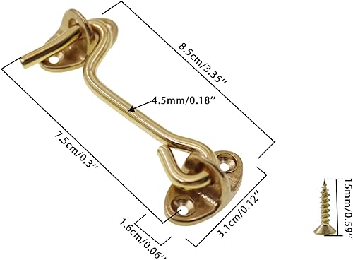 Miniatura 10 de Paquete de 2 pestillos para puerta de granero, cerradura de puerta de granero de 3 pulgadas, cerradura de puerta de cobre grueso sólido resistente,