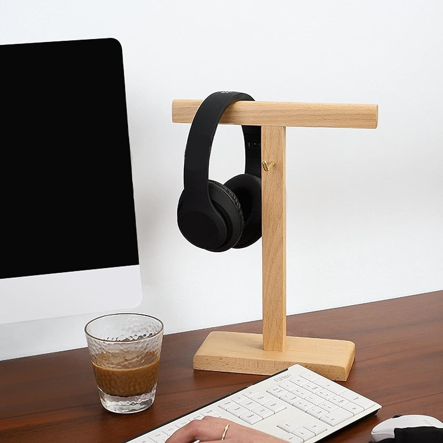 Gaming Accessori Supporto per Cuffie da Gioco in Legno Supporto per Display per Cuffie Gancio per La Maggior Parte delle Dimensioni delle Cuffie Stand Over-Ear da Gioco(Walnut)