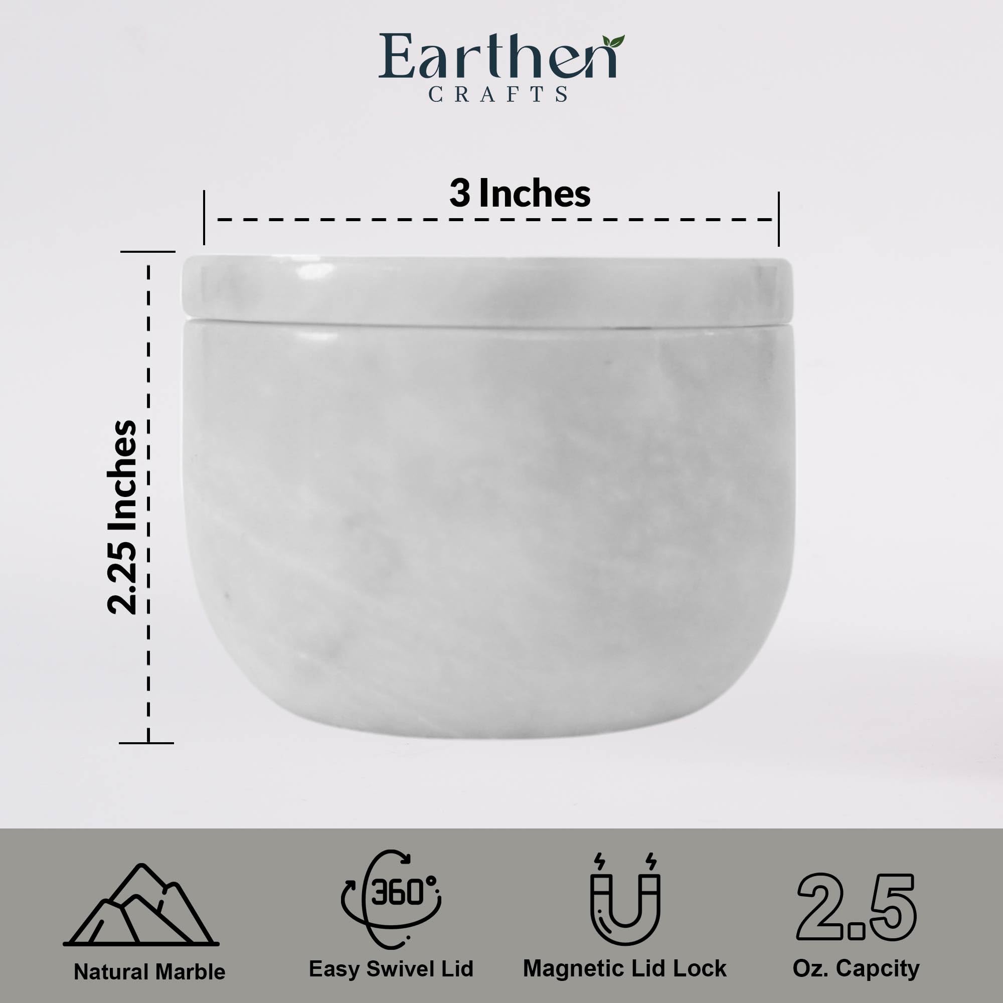 Saliera in marmo bianco da 7,6 cm, con coperchio, contenitore per sale con chiusura magnetica per bancone della cucina, contenitore per sale e spezie, barattoli per condimenti da tavola