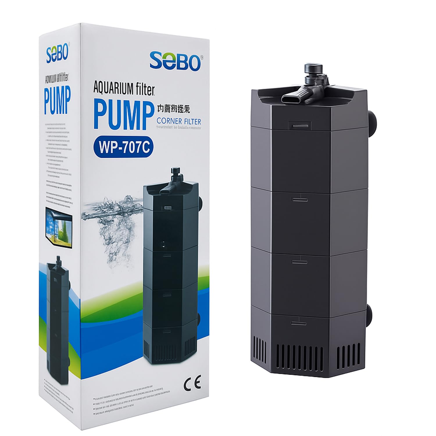 Jainsons Pet Products SOBO WP-707C Aquarium Corner Filter Pump for Fish Tank, Power: 12W, F. Max: 600L/H, Multi-Layer Filtration, Adjustable Flow, Ultra Quiet Aquarium Internal Filter-image-40