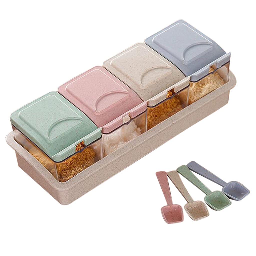 IANSHFKN Seasoning Box Set Pot With Lid And Spoon Storage Spice Jar