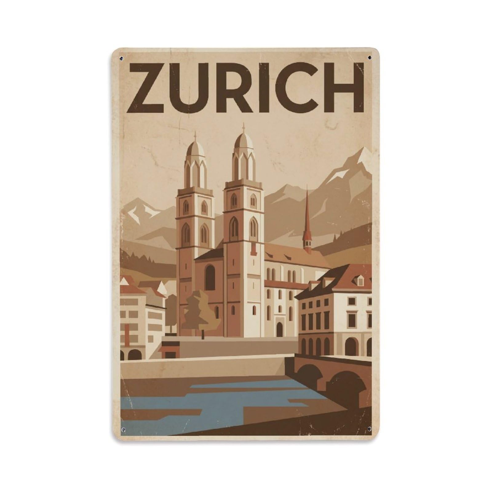 Este 8X12inch Style Vintage Travel Zurich Switzerland Historic Metal Tin Sign