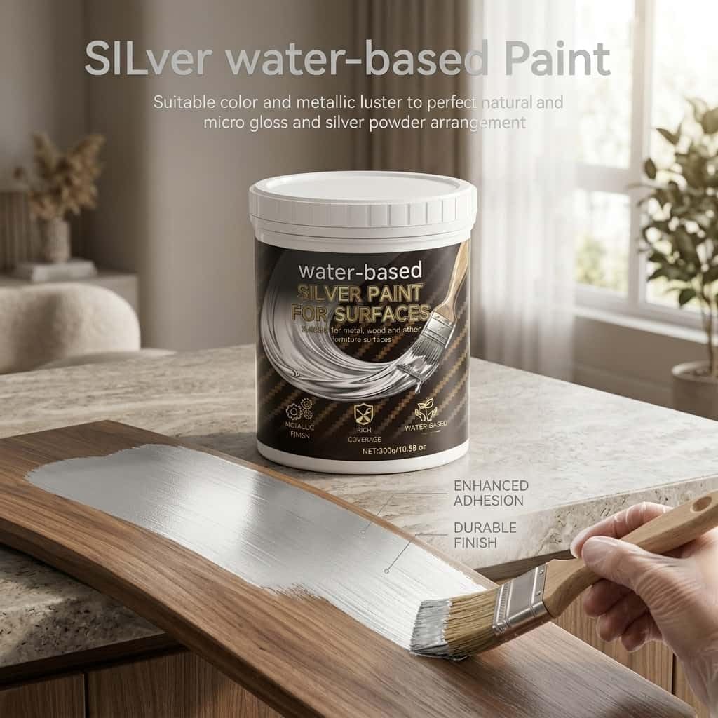 Pintura plateada a base de agua para metal, madera y piedra; revestimiento multisuperficie para muebles y decoración; pintura de cobertura suave para proyectos de renovación (DIY), 300 g (2Piezas)