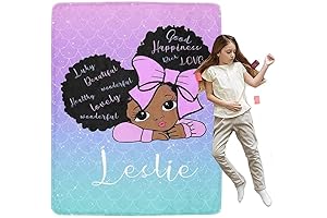 Personalized African American Girl Fleece Throw Blanket