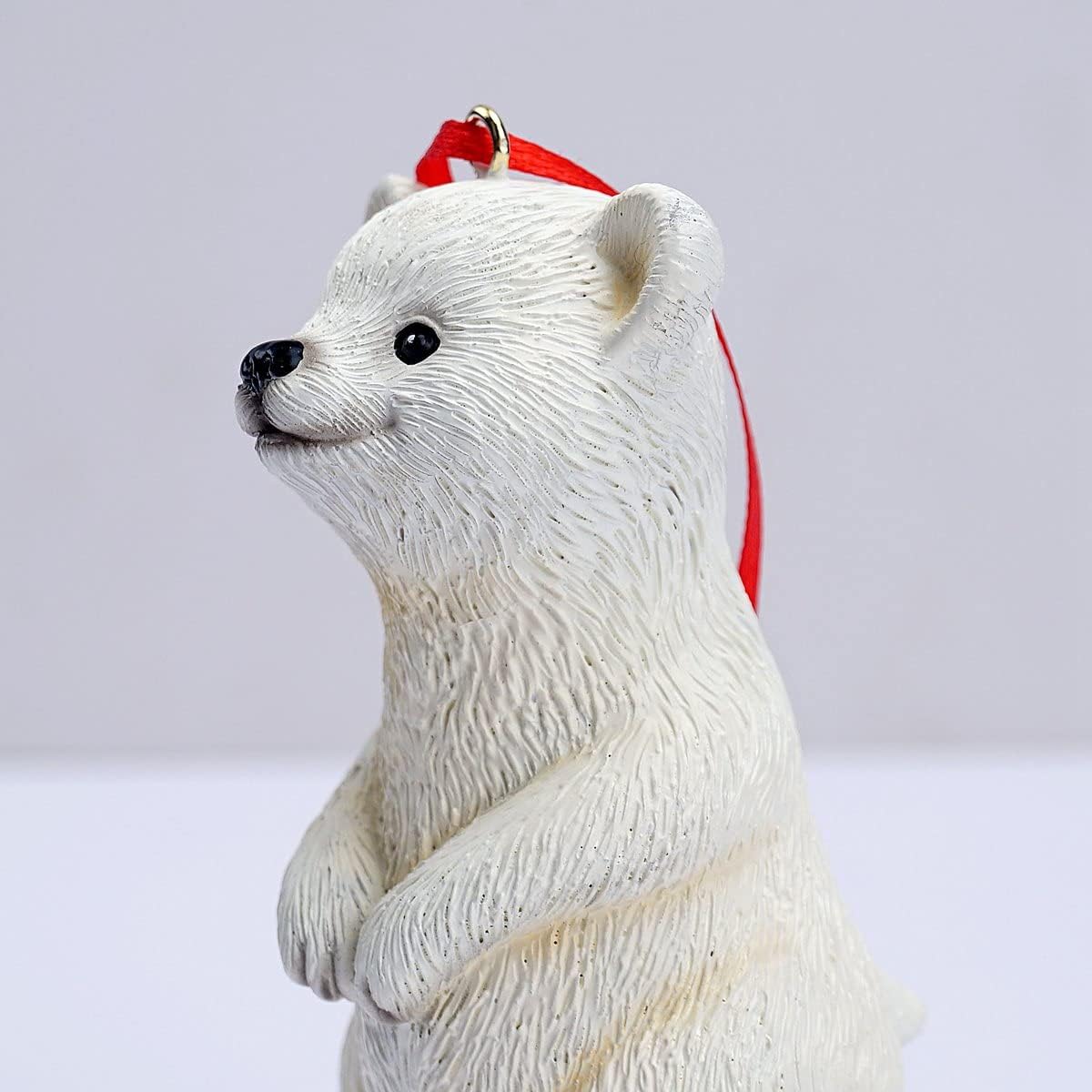 Mini Bear Statue Small Sculpture Ornament Hanging Animal Figurine Gift for Christmas Tree Home Office Room Car Interior Garden Decoration with String (White) - Image 2