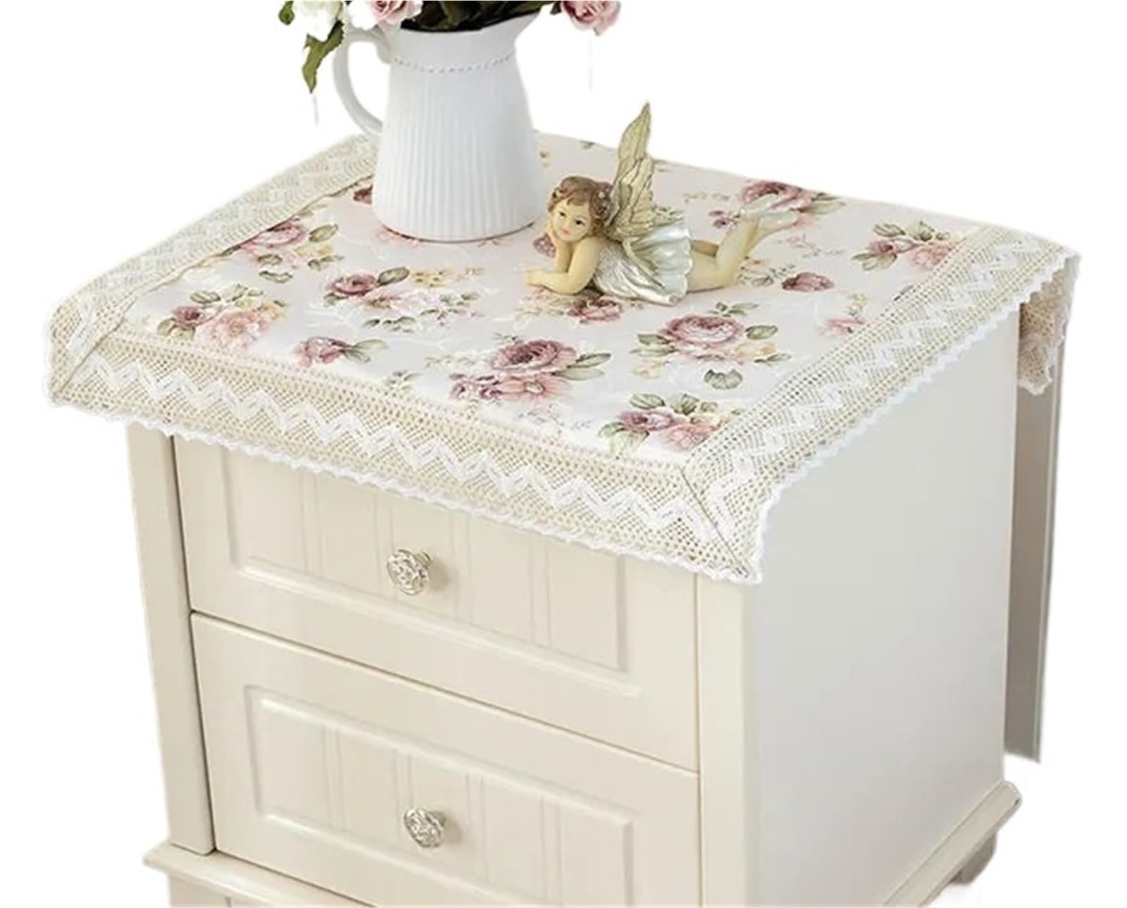 ZNTIHZ Lace Bedside Table Cover Embroidered Tablecloth Simple Style Multifunctional Wedding Party For Furniture Dresser(Beige B,120x170cm)