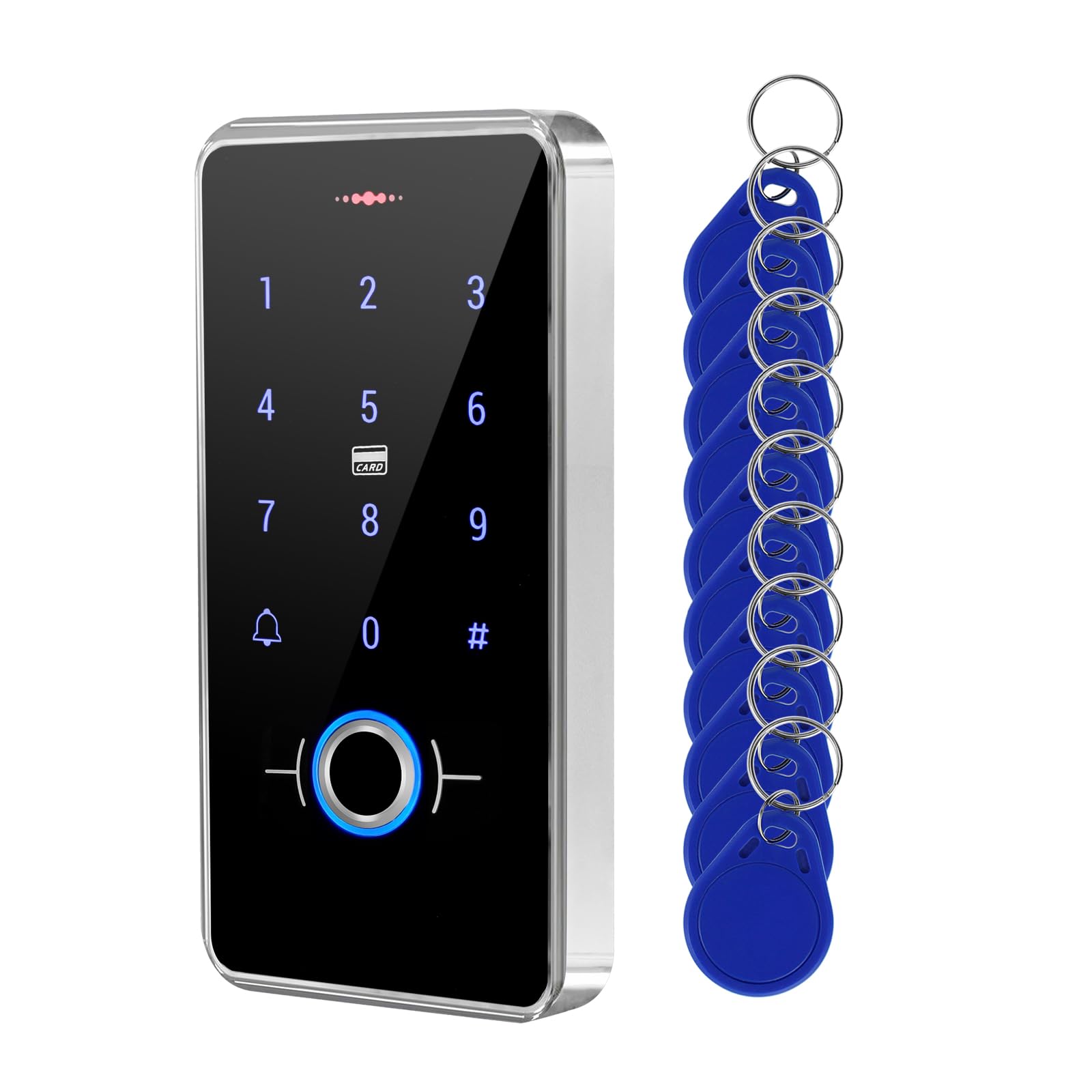ReaIOKbii IP68 Waterproof Fingerprint Door Access Control Keypad – RFID 13.56MHz Entry System with Cards, PIN Code, Backlit Touch Panel, Doorbell & 10 Key Fobs for Outdoor Use