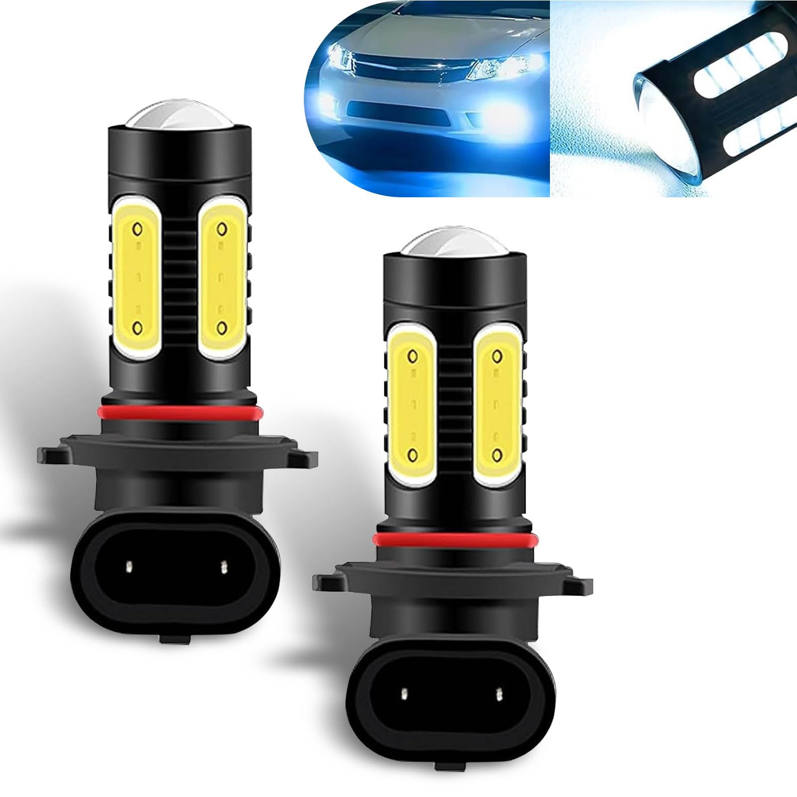 2 PCS 9006 Car LED Fog Light, Focusing Lens Design, Surround Vehicle Lighting Bulb Accessories, Universal Waterproof Durable Automotive Light Replacement for Most Cars (Ice Blue Light)