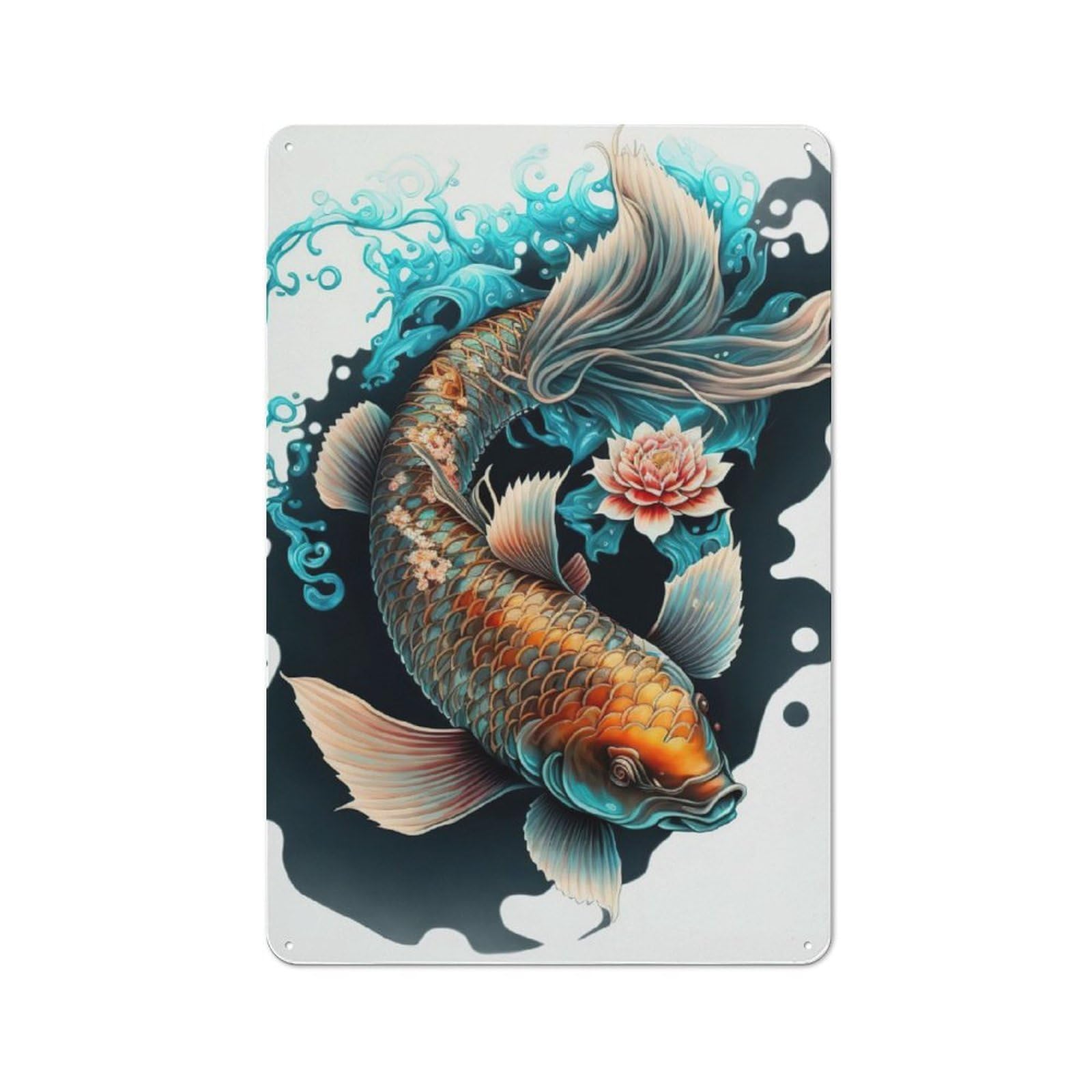 Junmoney Japanese Koi Fish Retro Tin Sign 30X20cm For Man Cave Or Games Room, For Collectors Decorating Games Rooms And Man Caves