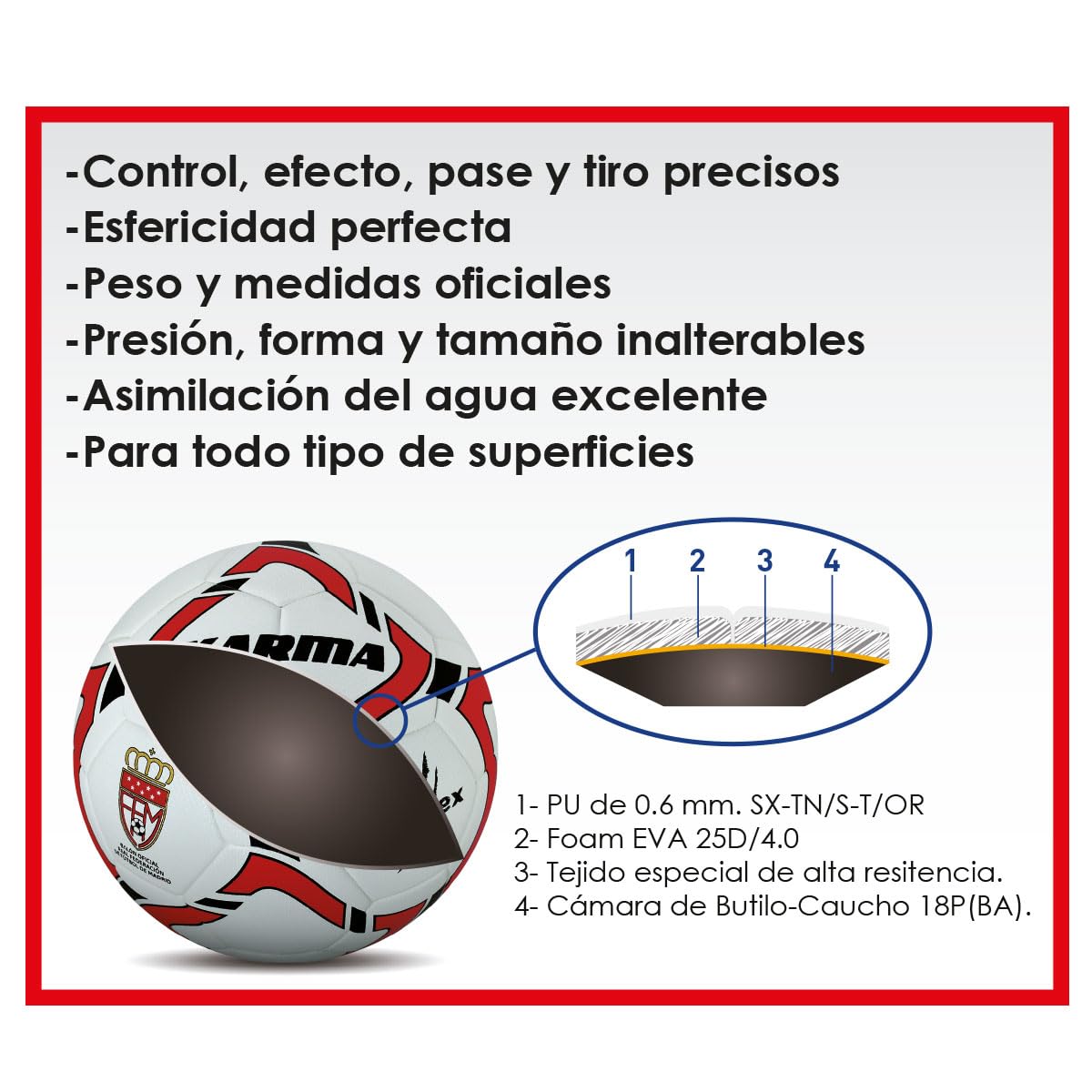 Balón de Fútbol Karma Elite – Oficial R.F.F.M. (Real Federación de Fútbol de Madrid) – Talla 5 – Blanco