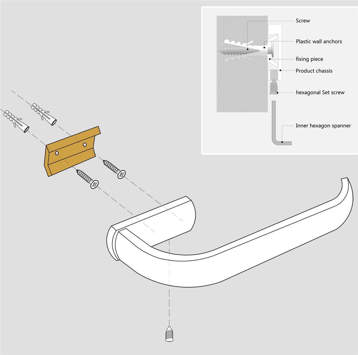 Flybath 4 pièces Ensembles d'accessoires de Salle de Bain - 57 cm / 22,44 Pouces Barre Porte Serviette Unique, Anneau Serviette, Porte-Papier Toilette, Crochet pour Serviette, Laiton, Bronze Brossé