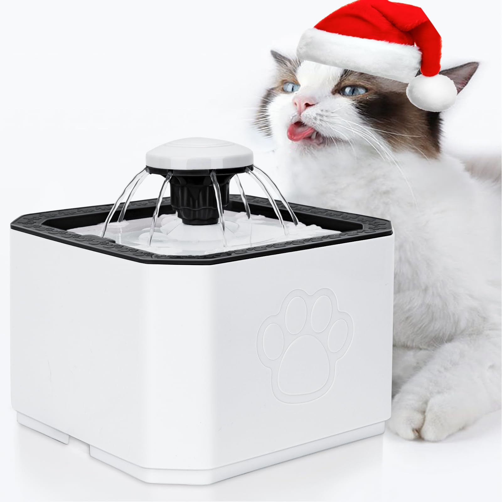 Fuente para Gatos 2,5L, Bebedero Gatos Ultra Silenciosa, 3 Patrones de Flujo de Agua con Bombas de Agua, 3 Filtro De Carbón (Blanco)
