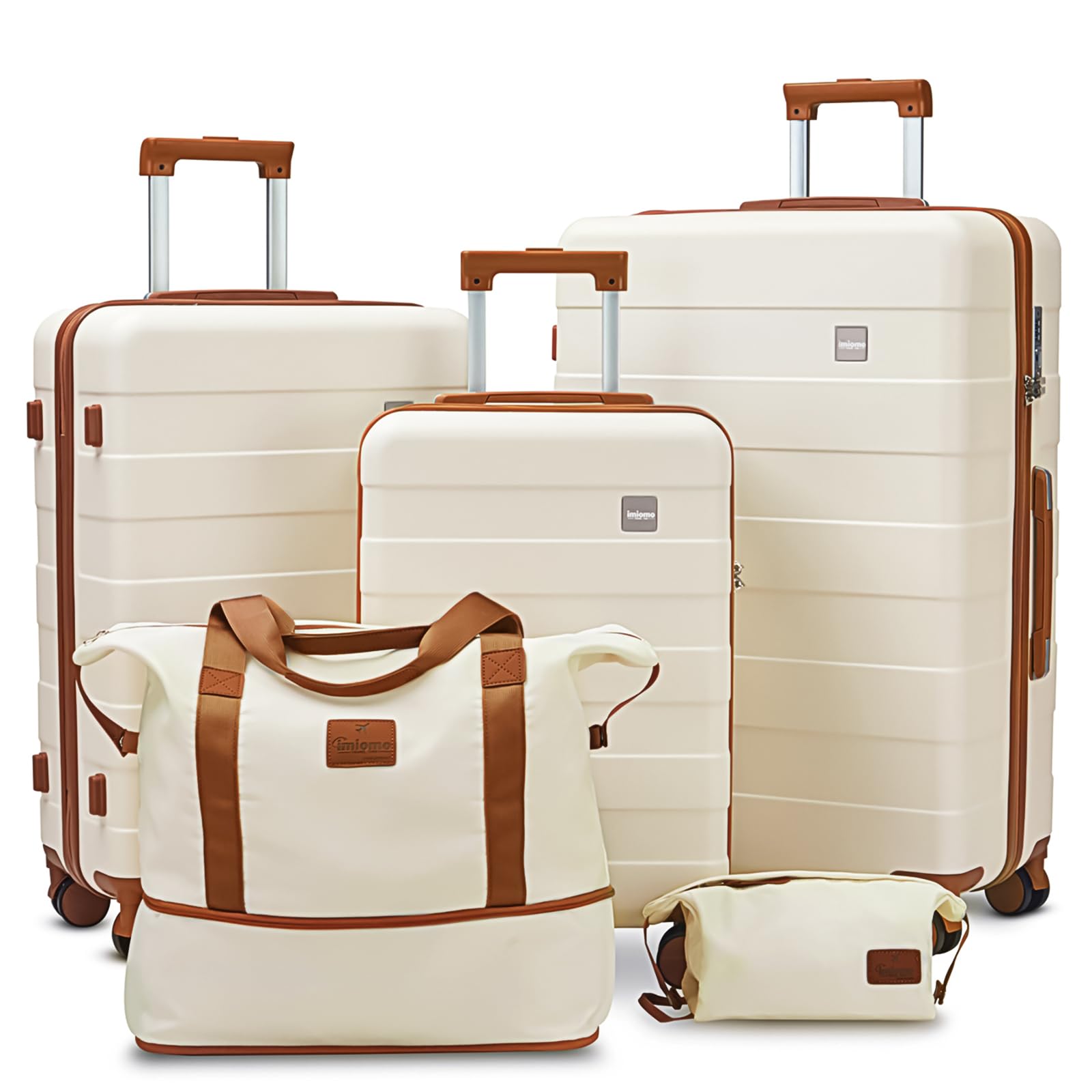 imiomo Set Valigie 5 pezzi guscio rigido ABS 4 ruote, serratura TSA, Bianco