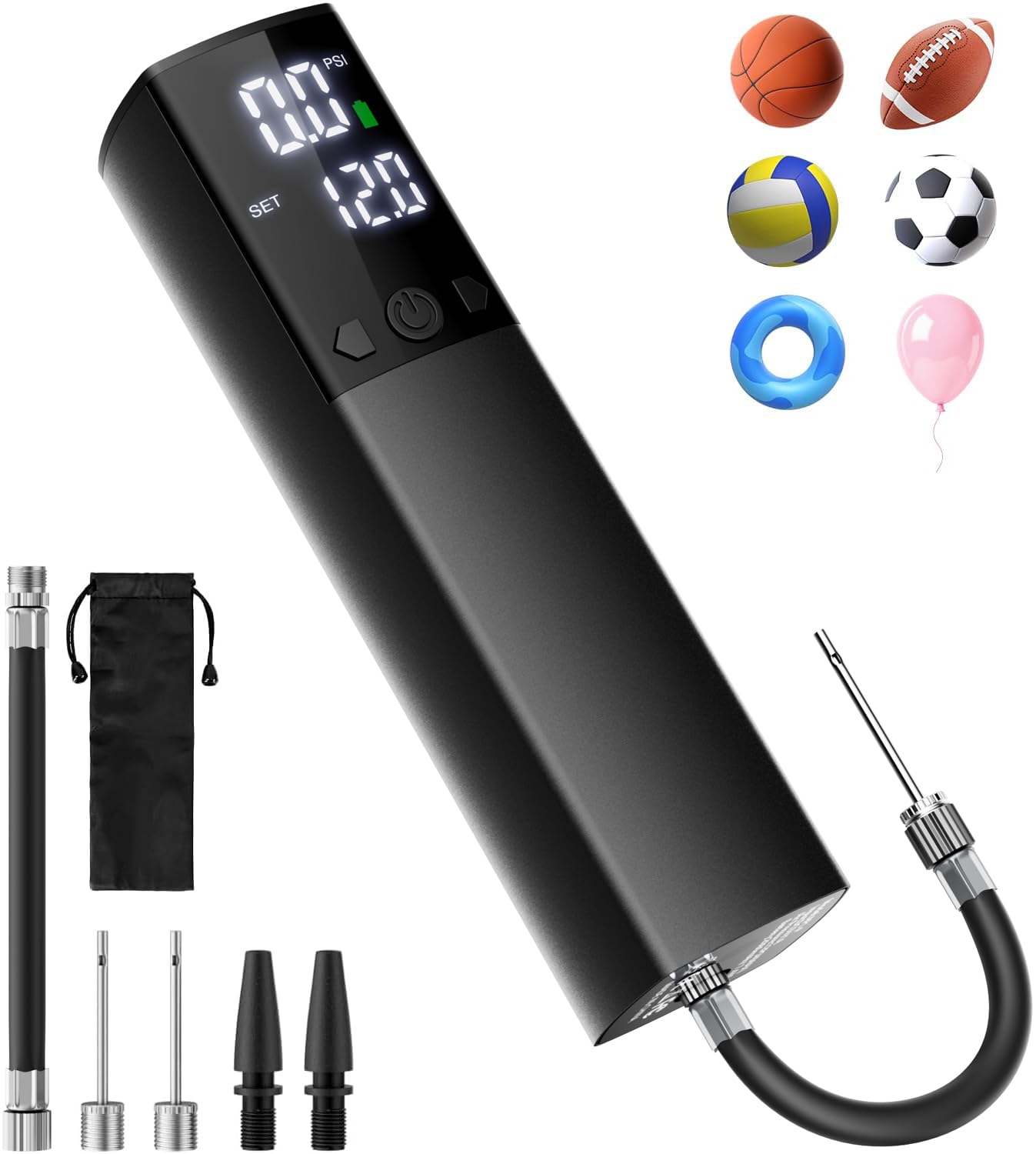 Electric Ball Pump, Air Pump Needle Replacement Pin Portable Automatic Air Pump Fast Ball Inflation with Accurate Pressure Gauge and LCD Display for Basketball Football Soccer Volleyball