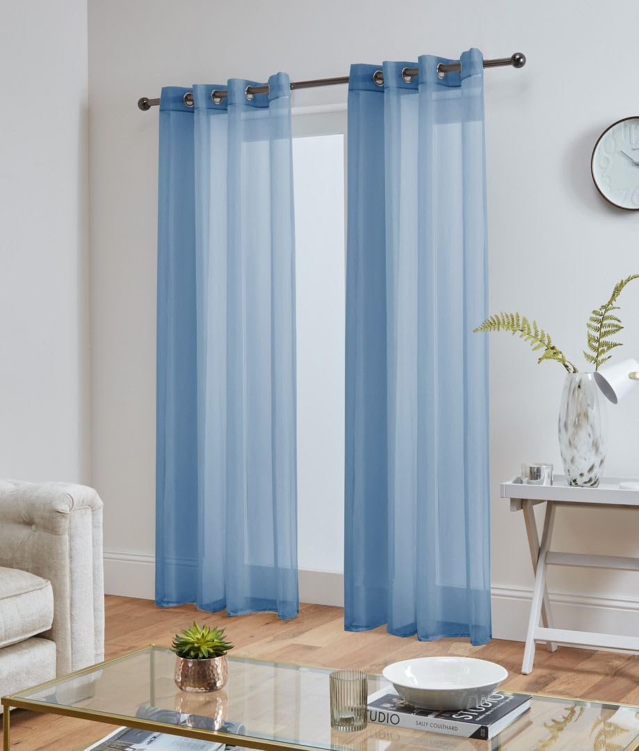 John Aird Lucy Voile Curtains - Eyelet - Pair - 2x Voile Panels (Blue, 58" Wide x 54" Drop) — image 1