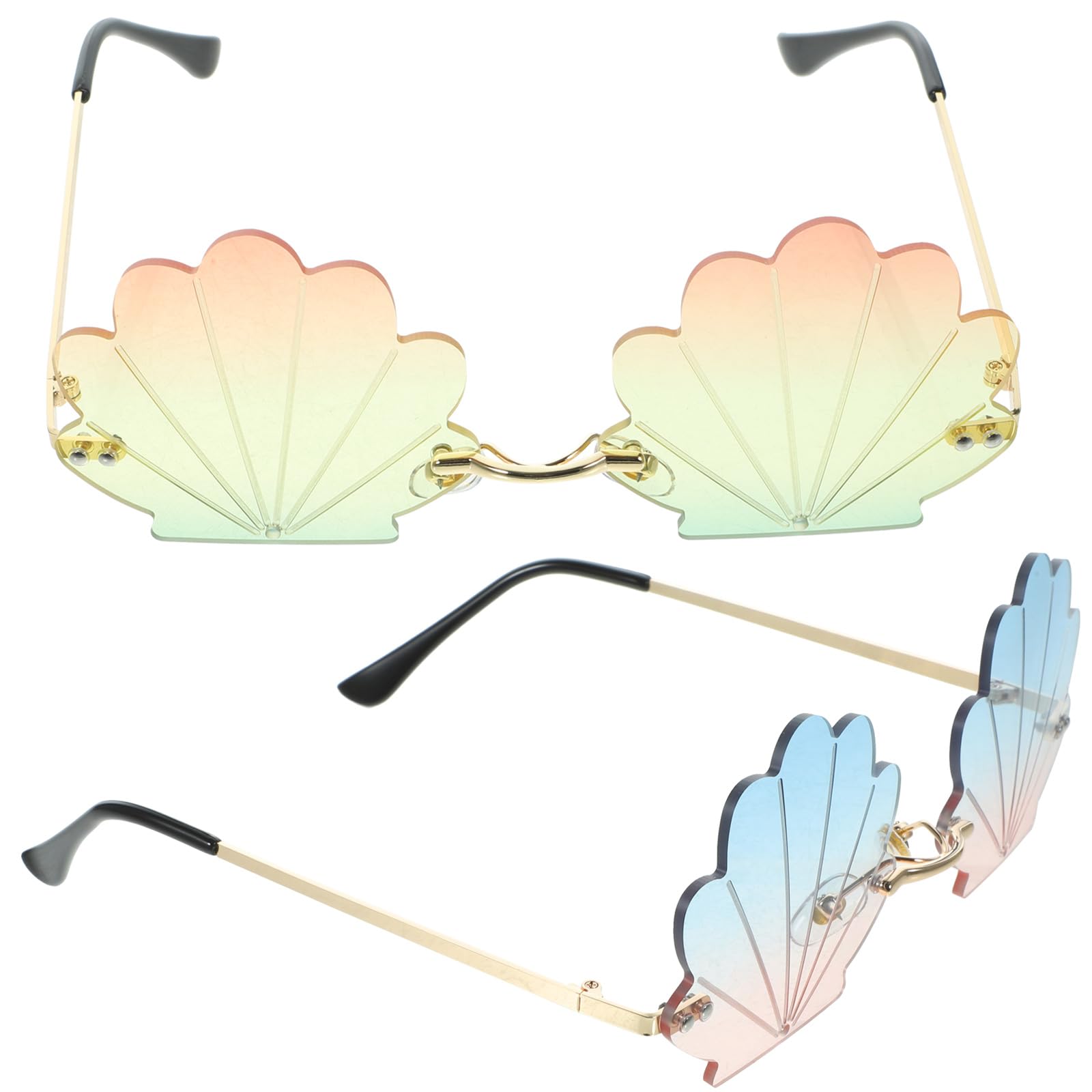 Hemobllo 2 Stück Lustige Sonnenbrille Damen, Muschel Partybrille Rahmenlos, Hawaii Festival Brille für Erwachsene, Strand Malle Foto Requisiten