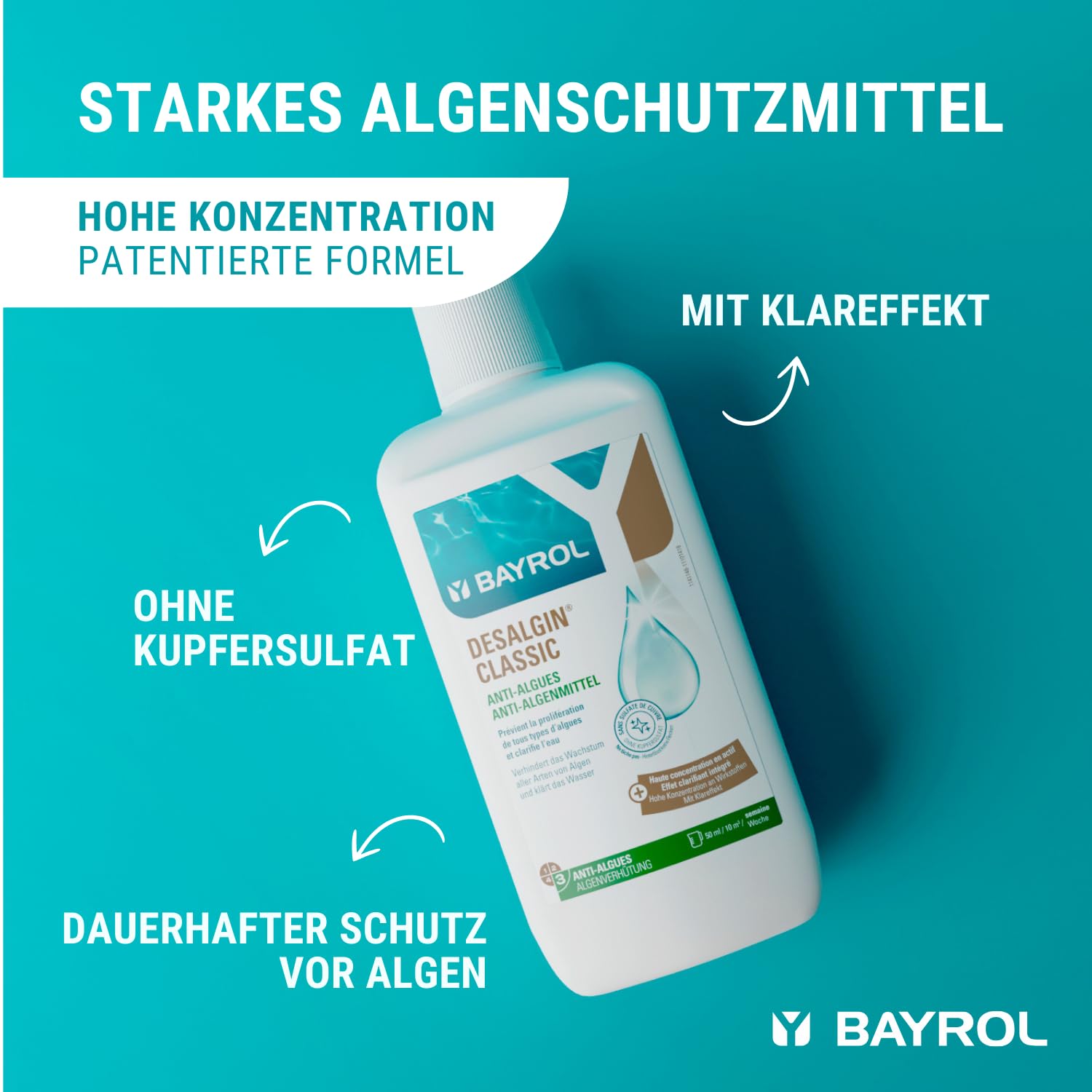 BAYROL Desalgin Classic 3L Algenmittel Pool flüssig Algizid gegen Algen ohne Kupfersulfat