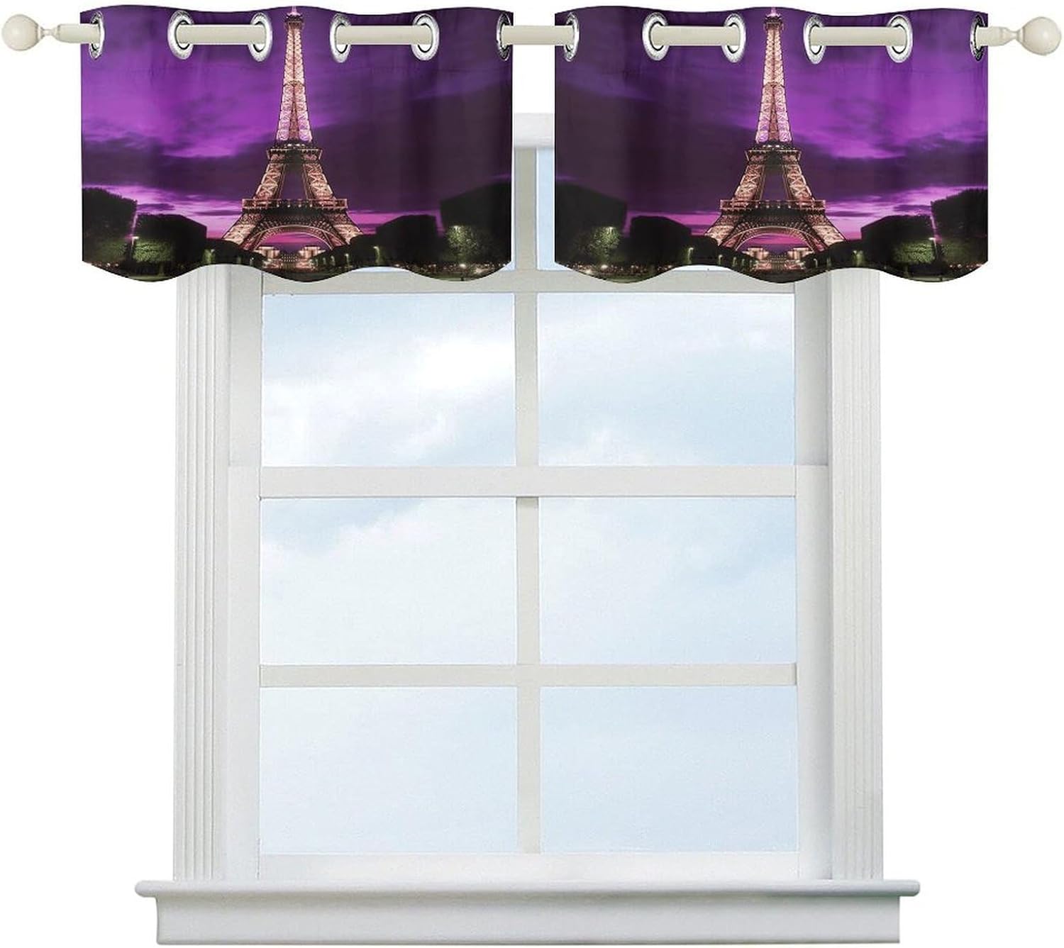 Purple Eiffel Tower 2 Pack Valance Curtains Window Treatments. Adjustable Curtain with Rod Pocket.Cafe Curtains is Half Curtains for Privacy Decorative 52x18.1 Inch.