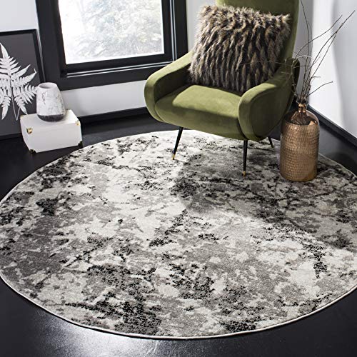 Tapete decorativo redondo 6'7" gris e ivory miniatura 1
