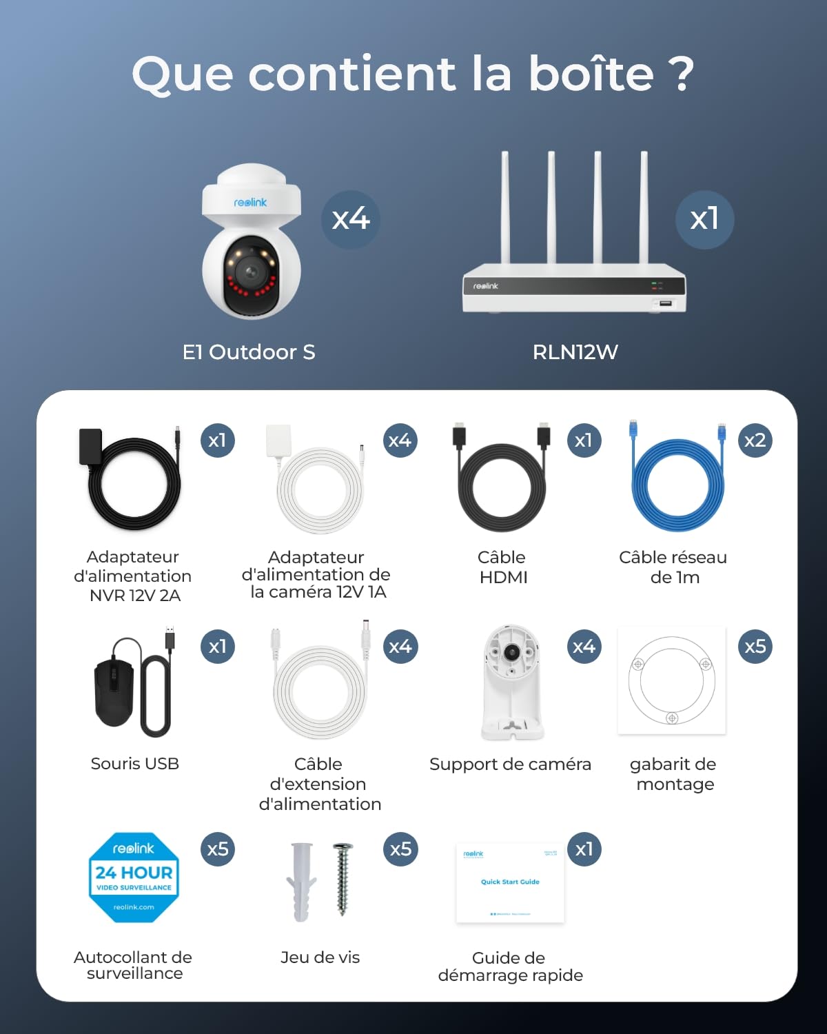 Reolink 4K Wi-FI, 4 caméras WiFi extérieures, Détection Intelligente
