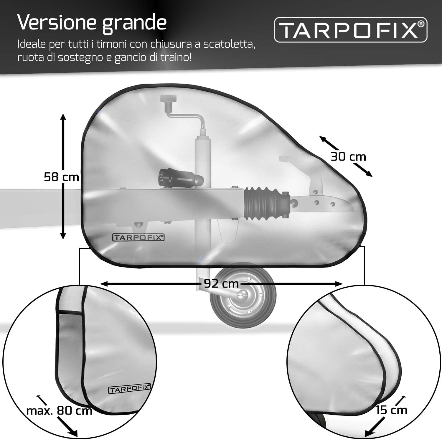 Tarpofix® Copritimone caravan in materiale telato per camion (PVC) con doppia chiusura a scatto - Copri gancio roulotte di ottima fattura per caravan e rimorchi per timone e gancio