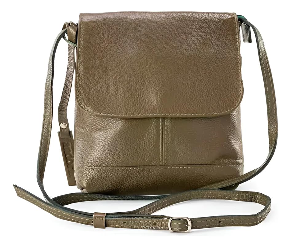 Bolsa de Couro Legítimo Transversal Tiracolo Modelo Jô Tiracolo Feminina com Alças Ajustáveis (Verde Musgo)