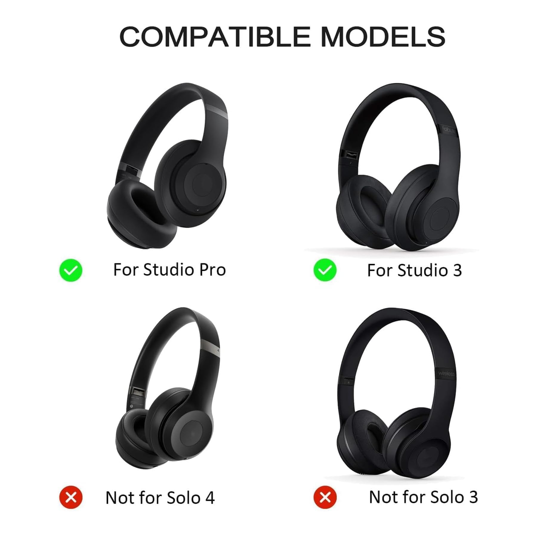 Set di 2 pezzi di ricambio in metallo e fascia per capelli, compatibili con cuffie wireless Beats Studio Pro, kit di riparazione durevole (nero)