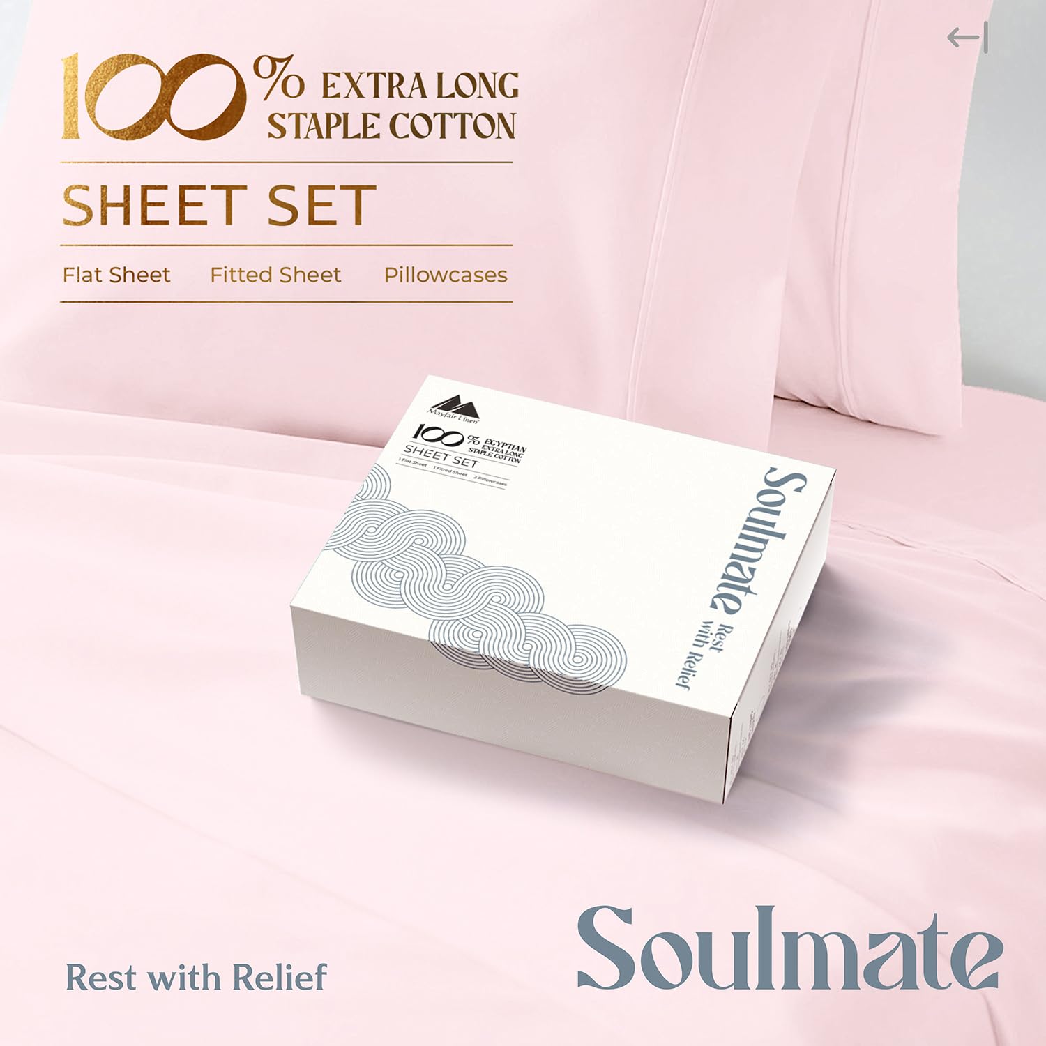 Mayfair Linen Set di lenzuola in 100% cotone egiziano per letto king size, serie 500, set di lenzuola per letto king size (4 pezzi, color cipria), morbide come la seta, rinfrescanti, con tasca