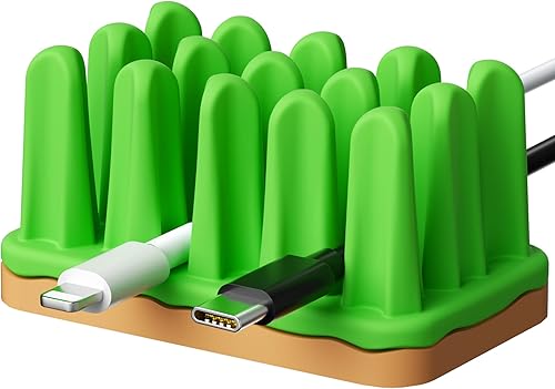 Miniatura 1 de ELETIUO Paquete de 2 organizadores de cables de césped, soporte de alambre de césped de silicona con base adhesiva, gestión de cables de escritorio