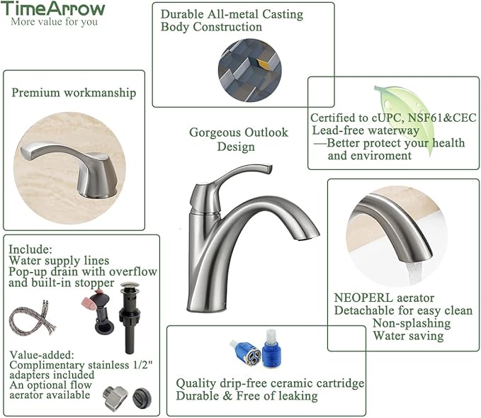 Grifería Lavamanos Monocomando 1 Hueco Acabado Cepillado miniatura 5